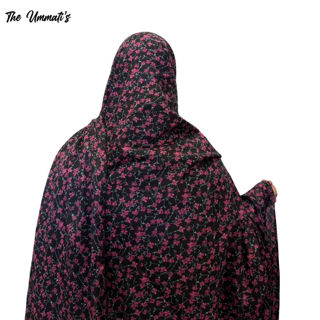 Namaz Chadar Dupatta - Black Florals