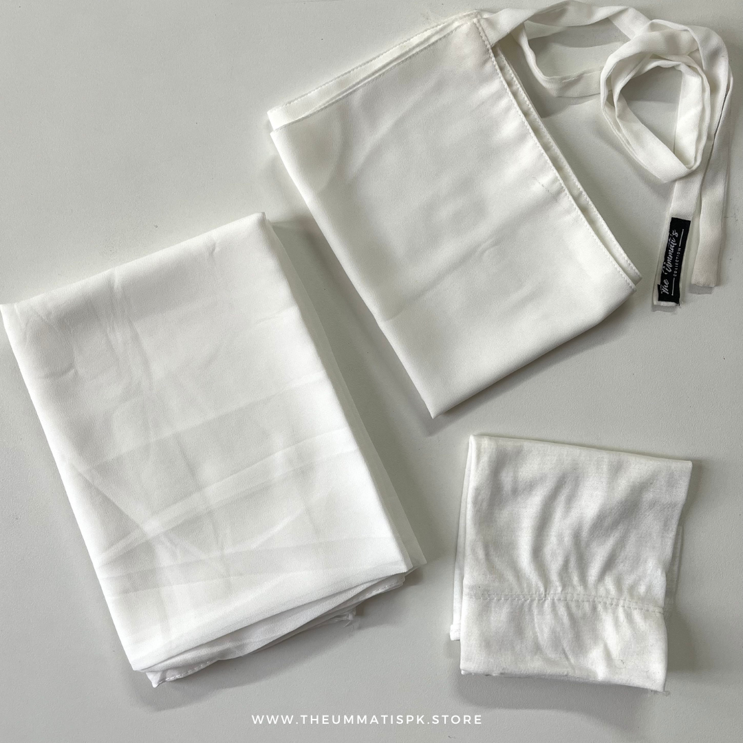 White Niqab , hijab & cap set