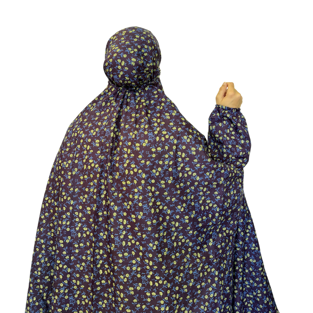 Namaz Chadar with Sleeves - Navy Green Florals