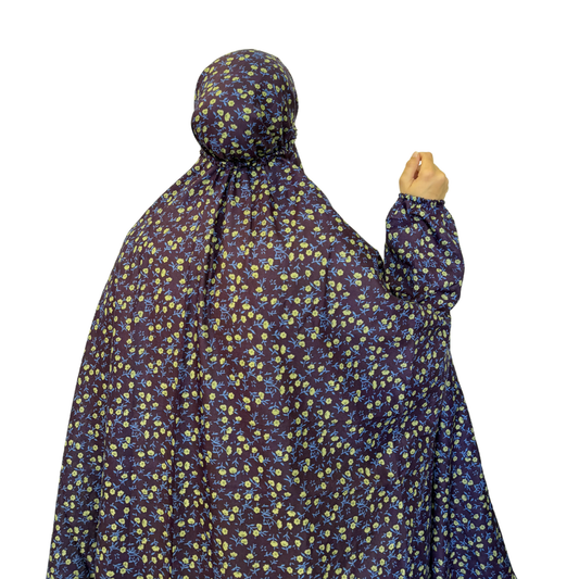 Namaz Chadar with Sleeves - Navy Green Florals