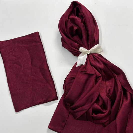 Crinkle Silk Niqab Set - Bridal Red