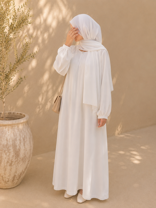 Nada White Abaya - Front Close