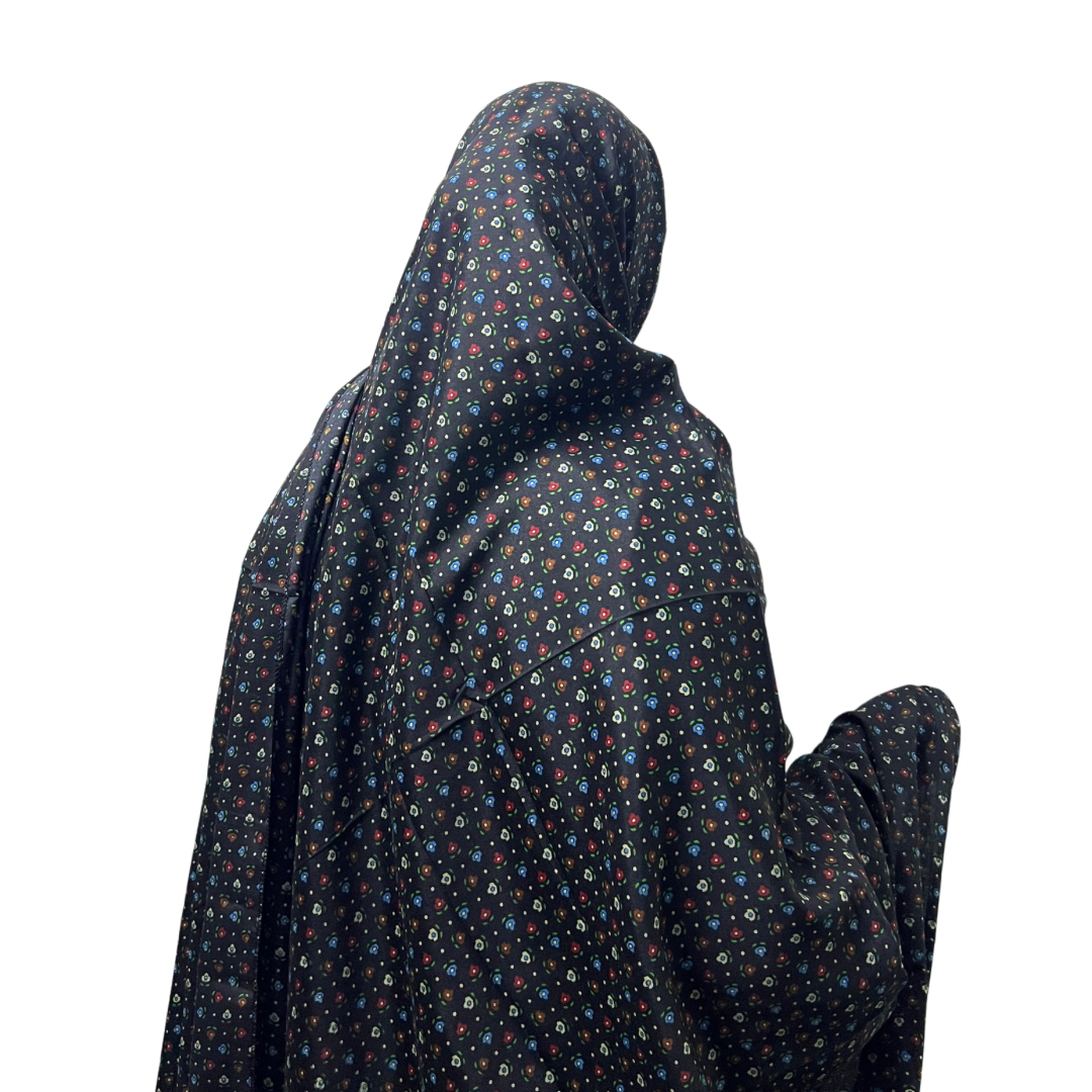 Namaz Chadar Dupatta - Black Florals