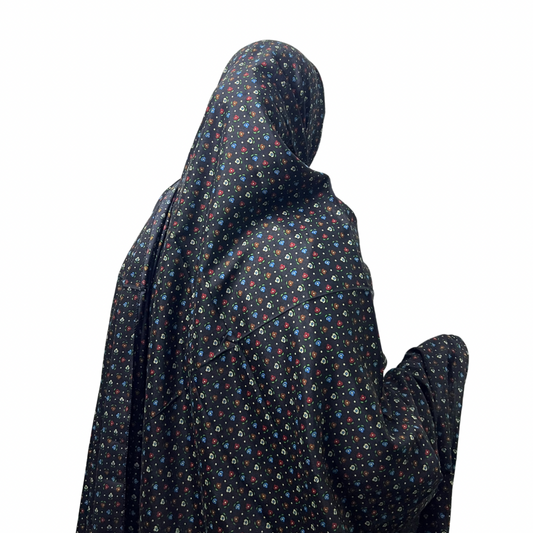 Namaz Chadar Dupatta - Black Florals